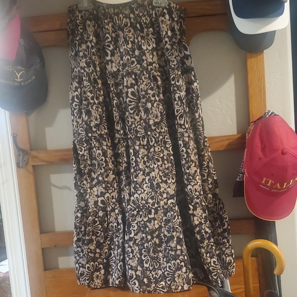 Christopher & Banks Black and Cream Floral Maxi Skirt